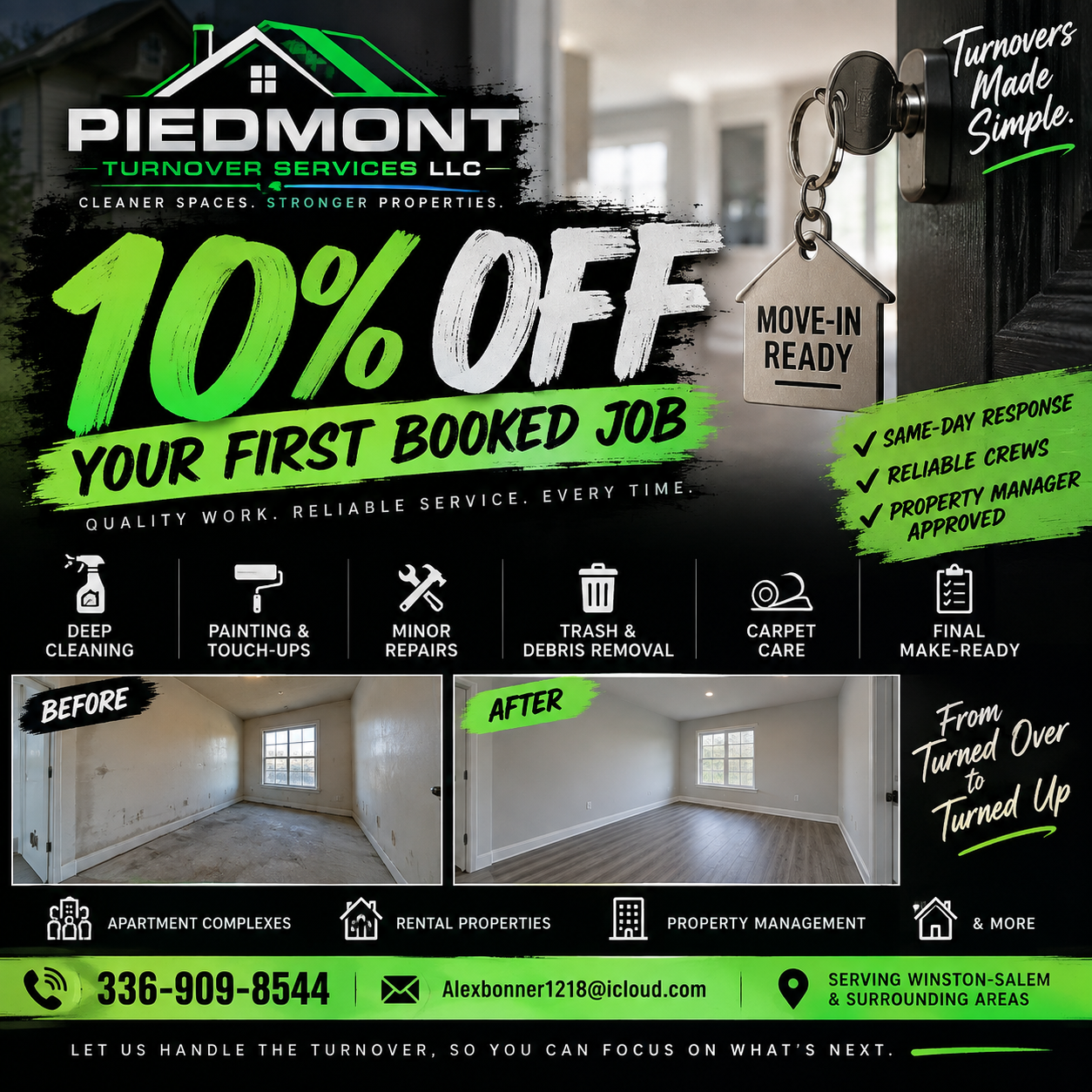 Piedmont Turnover Services move-in ready property turnover offer flyer